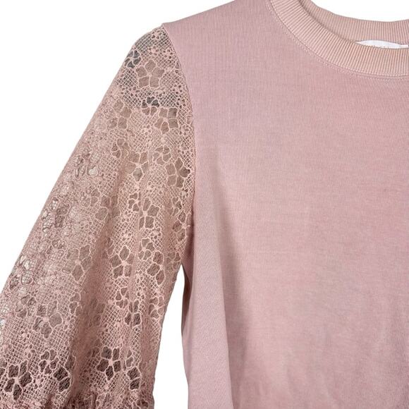 See by Chloe Lace Sleeve Pink Bateau Neck Top Size Small - Picture 3 of 8